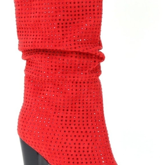 Red Rhinestone Embellished Ruched Ankle Boot Sz 7 - Picture 2 of 5